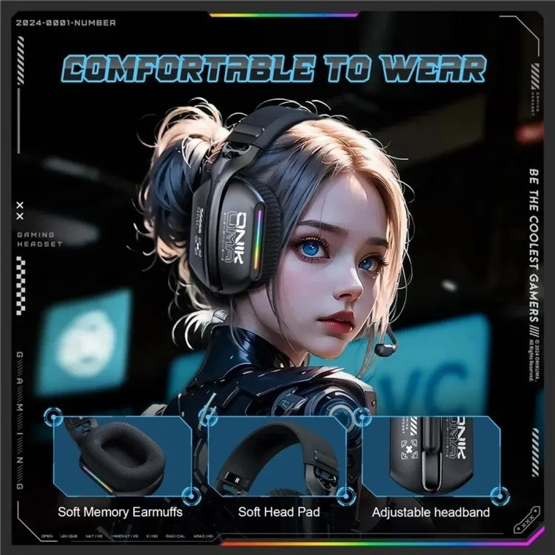 ONIKUMA GT808 Tri-Mode Headphones 2.4GHz Ultra-Low Latency Wireless Gaming Headset - Image 5
