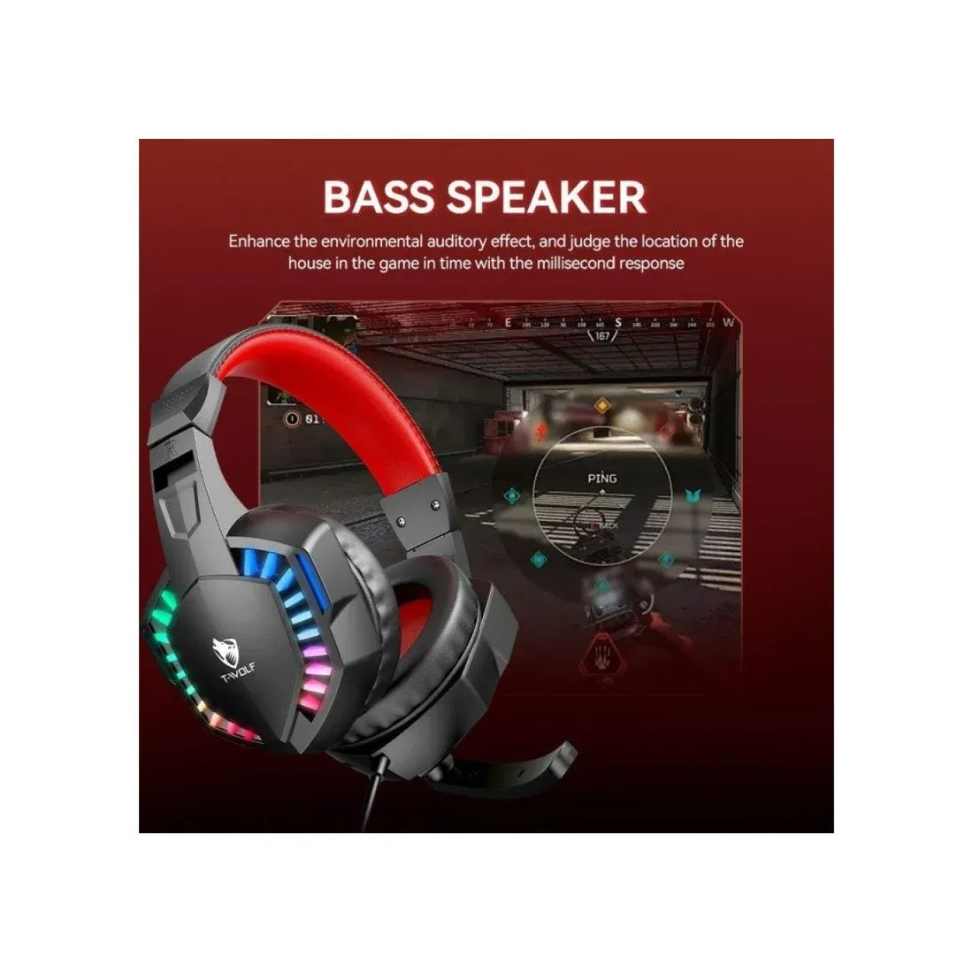 T-WOLF H120 RGB Wired Gaming Headphones - Image 2