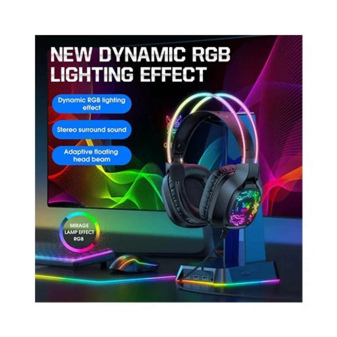 ONIKUMA X22 Cool RGB Dynamic Light Wired Gaming Headset (Black) - Image 3