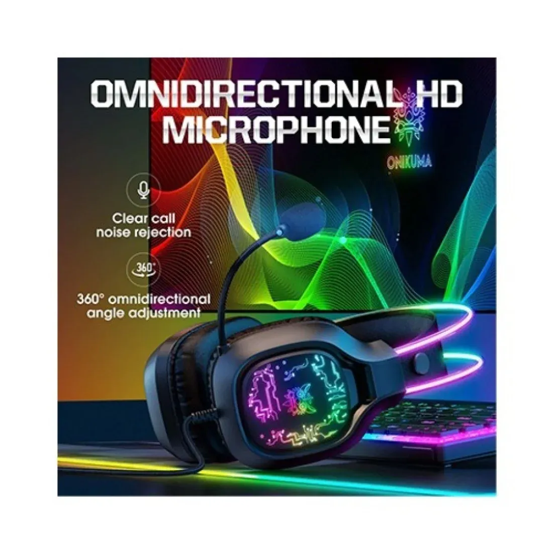 ONIKUMA X22 Cool RGB Dynamic Light Wired Gaming Headset (Black) - Image 4