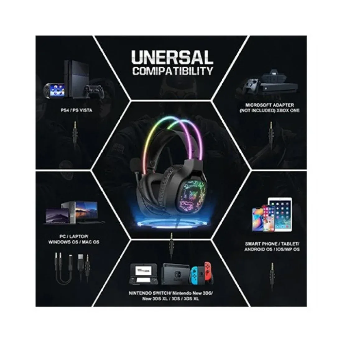 ONIKUMA X22 Cool RGB Dynamic Light Wired Gaming Headset (Black) - Image 2