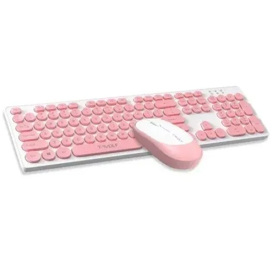 T-Wolf TF770 Wireless Keyboard Mouse Combo- Pink