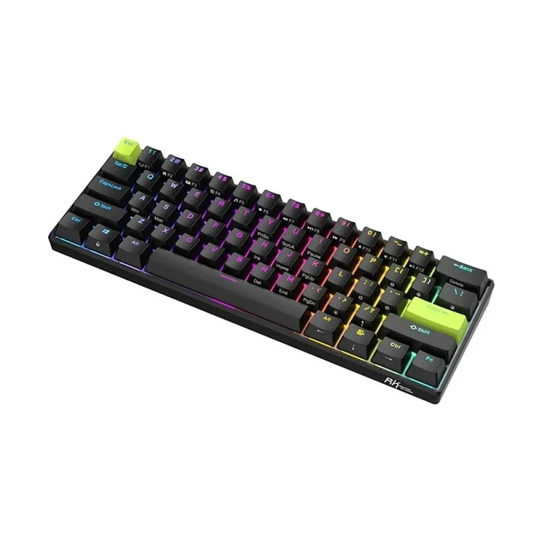 Royal Kludge RK C61 Wired RGB Hot Swap (Magnetic Mint Switch) Black Green Mechanical Gaming Keyboard - Image 2