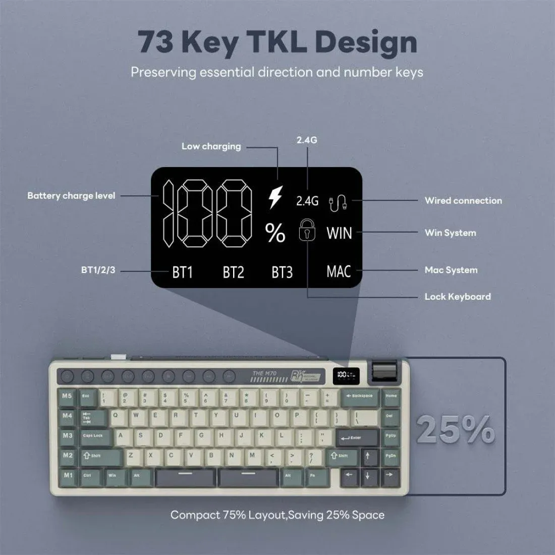ROYAL KLUDGE RK M70 Hot Swappable Tri Mode Mechanical Gaming Keyboard - Image 4