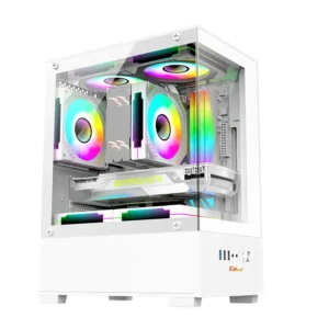 PC Power River View WH M-ATX Gaming Casing With 5 ARGB Fan and 350W PSU