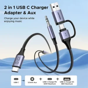 Alternative view of Ugreen CM772 Type-C to Type-C, Type-A & 3.5mm Male Charging & Audio Cable