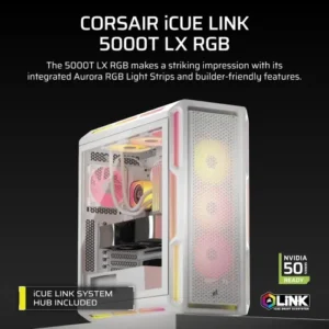 Alternative view of Corsair iCUE LINK 5000T LX RGB E-ATX Mid-Tower Casing White